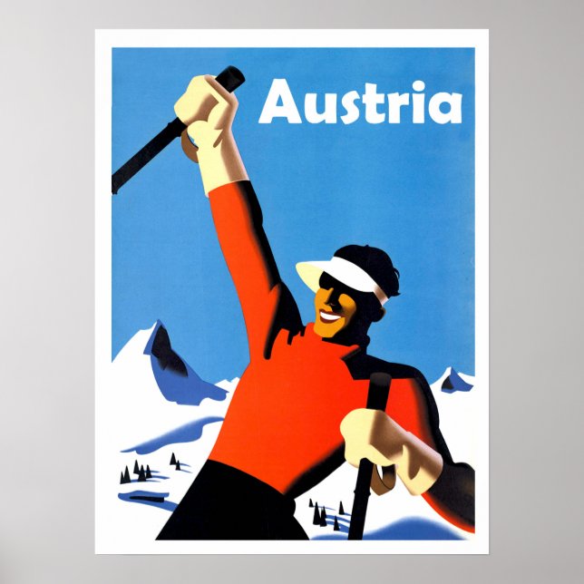 Póster Montañas austríacas, deportes de esquí de invierno (Frente)