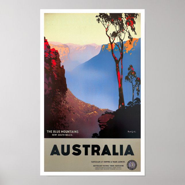 Póster Montañas Azules de Australia Viajes vintage (Frente)