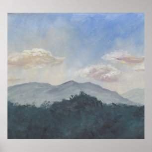 Póster Montañas Azules Gouache: Vibrante escena natural