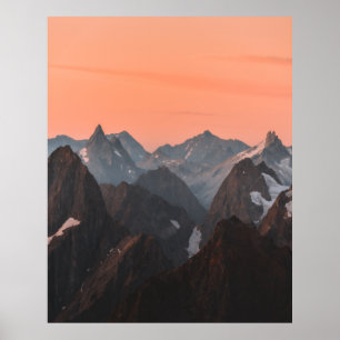 PÓSTER MONTAÑAS BLANCAS Y MARRÓN BAJO EL CIELO NARANJA