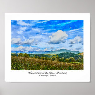 Póster Montañas Blue Ridge Georgia Vineyard Watercolor