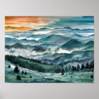 Póster Montañas Blue Ridge Painting Blue Ridge Parkway W