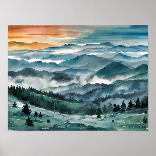 Póster Montañas Blue Ridge Painting Blue Ridge Parkway W (Frente)
