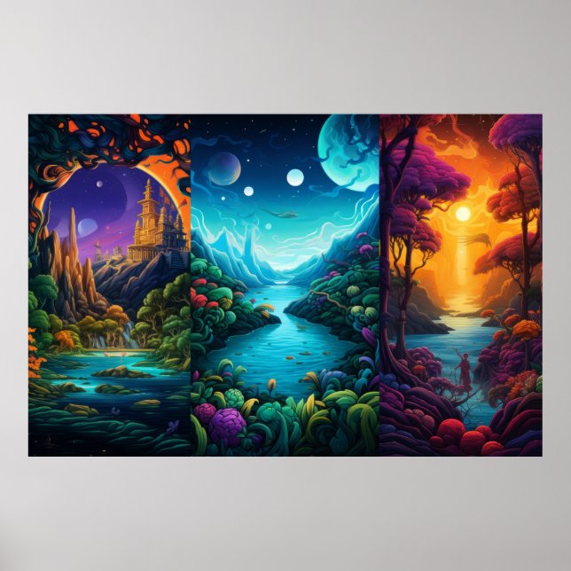 Póster Montañas con un hermoso lago (Frente)