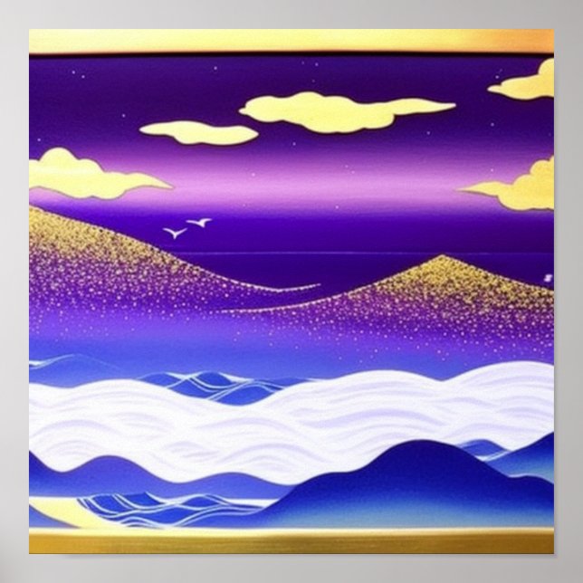 Póster Montañas cubiertas de oro cerca del Poster del mar (Frente)