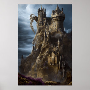 Póster Montañas de castillo escocés Fantasy Moderno