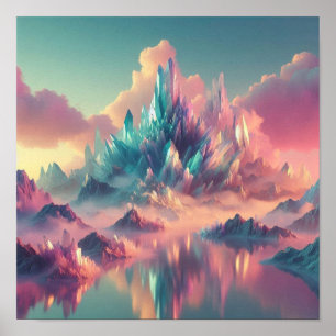 Póster Montañas de Cristal Etéreo en Horizonte Pastel