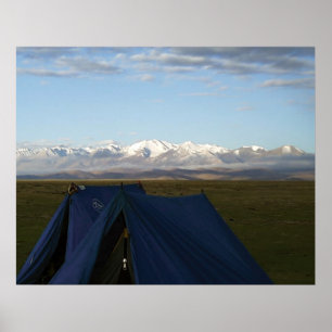 Póster Montañas de la meseta del Tíbet: Carpas azules en 