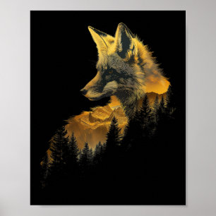 Póster Montañas de la naturaleza de la selva Fox Lover Ca