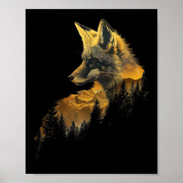 Póster Montañas de la naturaleza de la selva Fox Lover Ca (Frente)