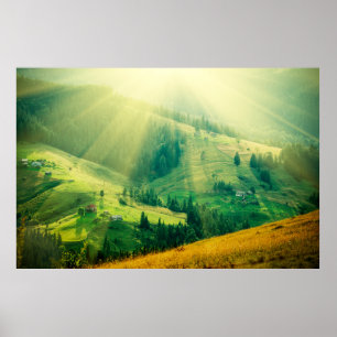 Póster Montañas de los Cárpatos paisaje de verano al atar