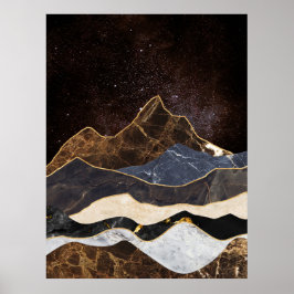 Póster Montañas de mármol abstractas bajo cielo estrellad