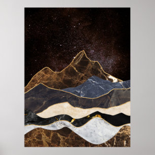 Póster Montañas de mármol abstractas bajo cielo estrellad