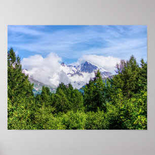 Póster Montañas de Nieve de los fiordos de Kenai