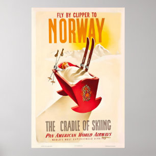 Póster Montañas de Noruega Esquí Deporte de Invierno Esqu