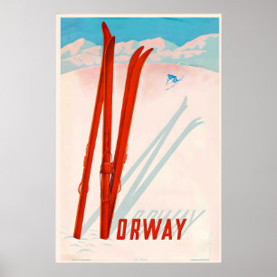 Póster Montañas de Noruega Esquí Deporte de Invierno Esqu