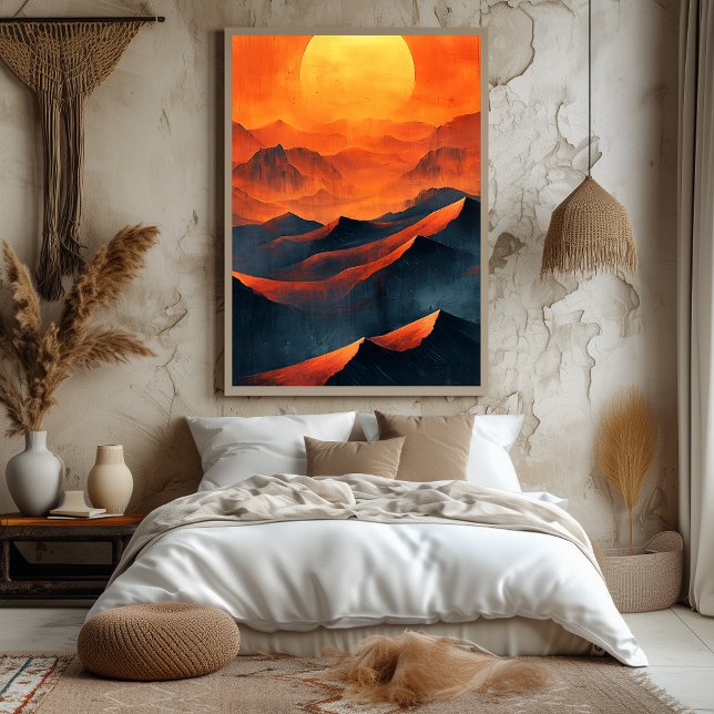 Póster Montañas de puesta de sol ardiente en naranja mono (Subido por el creador)
