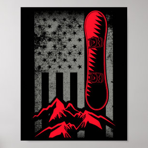 Póster Montañas de snowboard Bandera Americana Deportes d