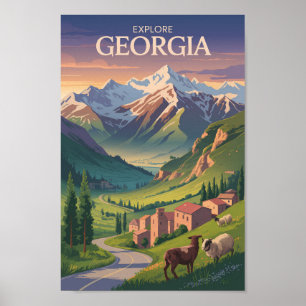 Póster Montañas del Cáucaso de Georgia Viajan a la vieja