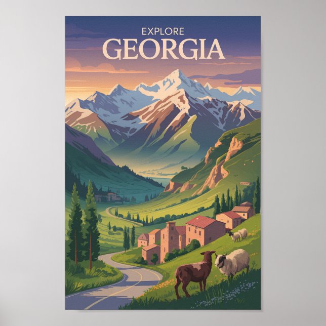 Póster Montañas del Cáucaso de Georgia Viajan a la vieja  (Frente)