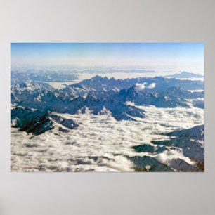 Póster montañas del Himalaya bajo las nubes - Tíbet