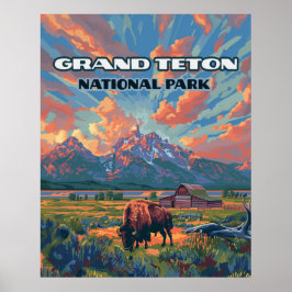 Póster Montañas del parque nacional del Gran Tetón Bison