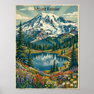 Póster Montañas del Parque Nacional Mount Rainier Vintage