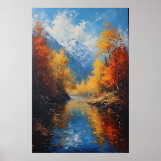 Póster Montañas del río Autumn Landscape