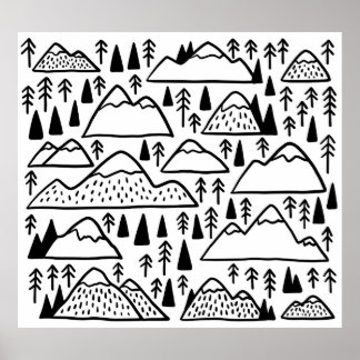 Póster Montañas dibujadas a mano. colección con montaña