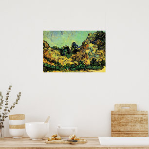 Póster Montañas en St. Remy con cabaña oscura