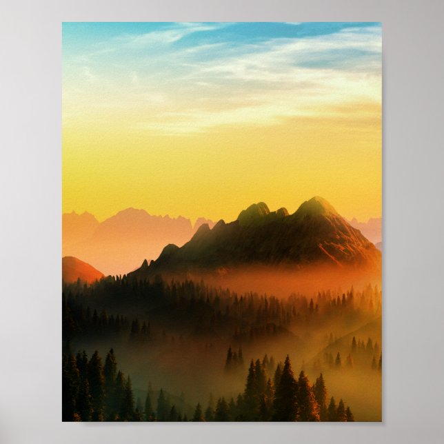 PÓSTER MONTAÑAS FORESTALES DE DEW POR LA MAÑANA (Frente)