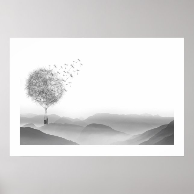 Póster Montañas Gris de globo de aire Dandelion Mystical (Frente)