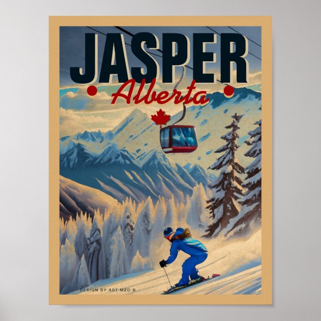 Póster Montañas Jasper Alberta Canadá Vintage años 1950 (Frente)