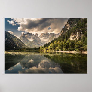 Póster Montañas Lago Dürrensee, Dolomitas, Italia