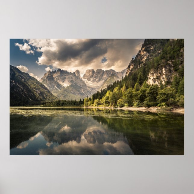 Póster Montañas | Lago Dürrensee, Dolomitas, Italia (Frente)