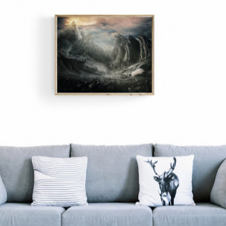 Póster Montañas misteriosas: Picos enigmáticos en la nieb