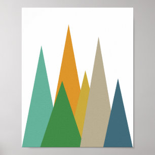 Póster Montañas Moderno de mediados de siglo Verde Azul N