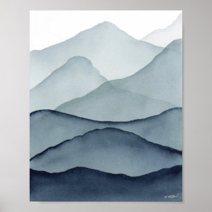 Póster Montañas Monocromáticas de Acuarela