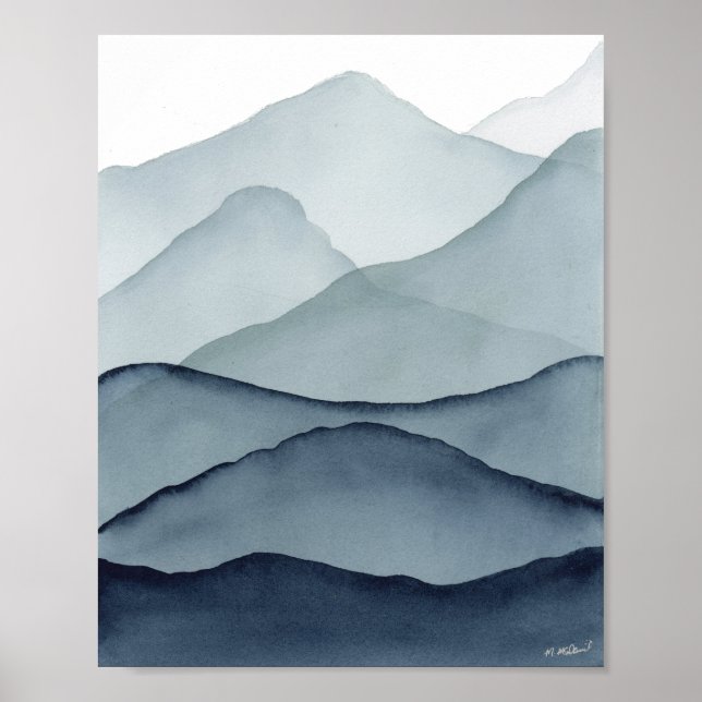 Póster Montañas Monocromáticas de Acuarela (Frente)