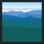 Póster Montañas Montañas Vista Azul Verde Ilustrado<br><div class="desc">Hermosa,  sencilla,  moderna y de moda vista de montaña de color verde desvaneciente a azul,  ilustrada por Striped Gorra Studio.</div>
