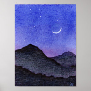 Póster Montañas Orion & Crescent Moon