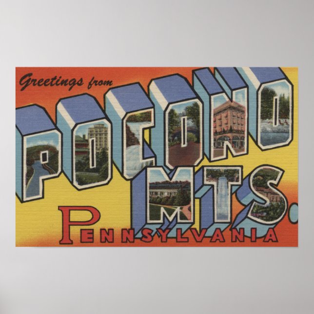Póster Montañas Pocono - Escenas de letras grandes (Frente)