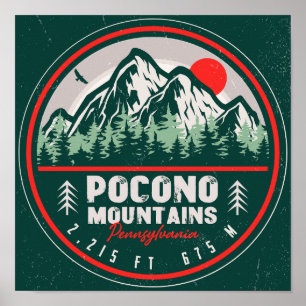 Póster Montañas Pocono PA Retro Sunset Souvenirs