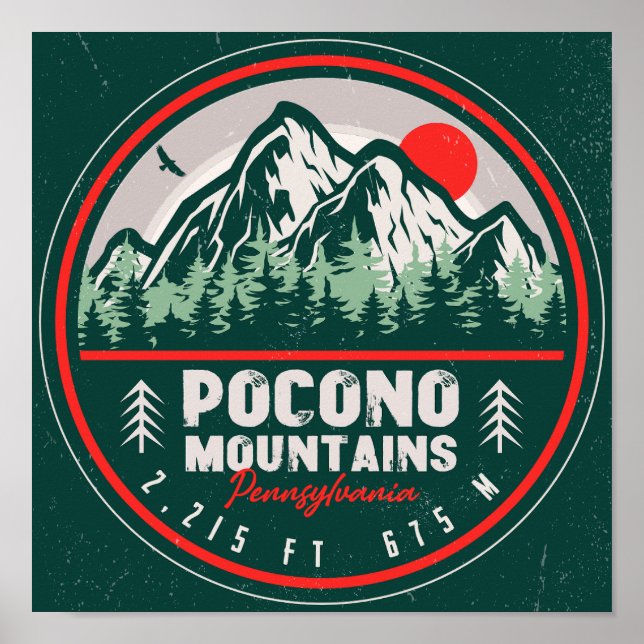 Póster Montañas Pocono PA Retro Sunset Souvenirs (Frente)