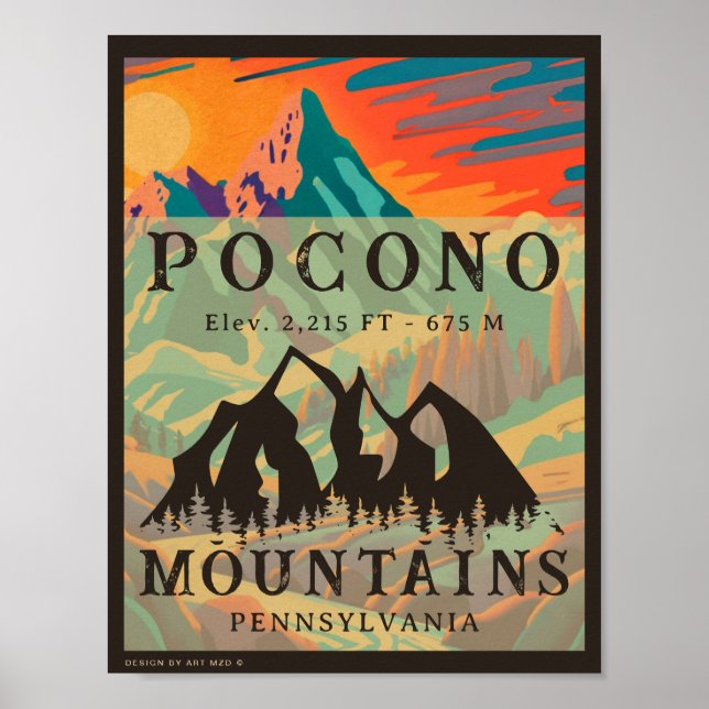 Póster Montañas Pocono Pensilvania - Retro Souvenirs (Frente)