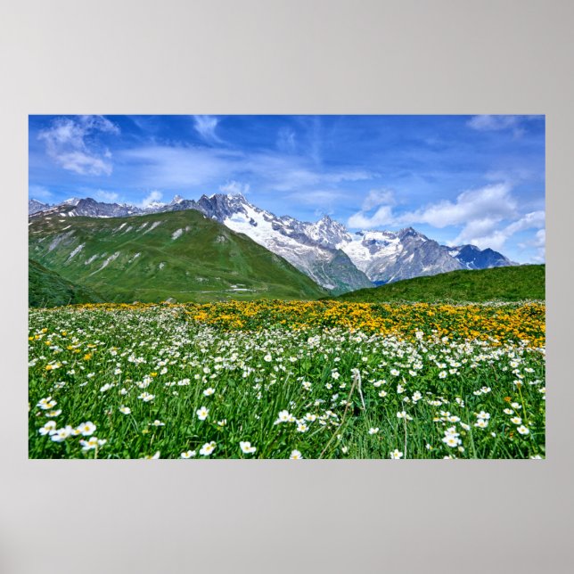 Póster Montañas | Primavera del Valle de los Alpes suizos (Frente)