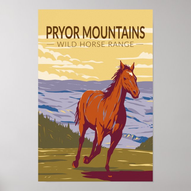Póster Montañas Pryor Vintage (Frente)