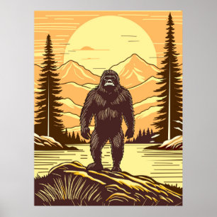 Póster Montañas Retro Bigfoot Vintage Sasquatch