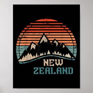 Póster Montañas Retro Nueva Zelanda 