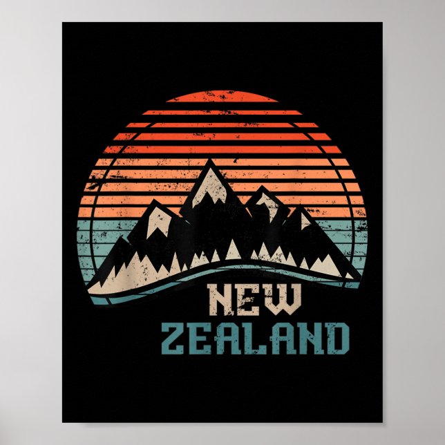 Póster Montañas Retro Nueva Zelanda  (Frente)